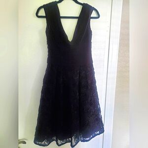 Adrianna Papell Black A-Line Halter Midi Dress